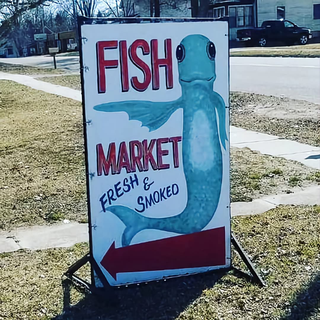 Bay Port Fish Company market sign.